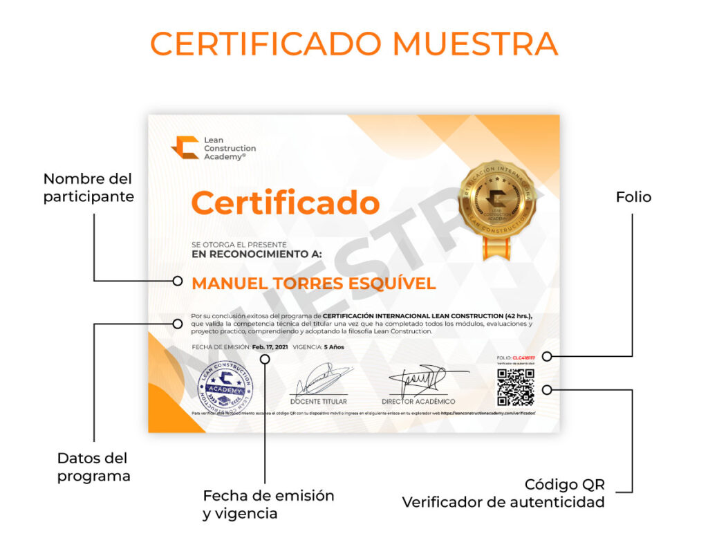 certificado lean construction muestra